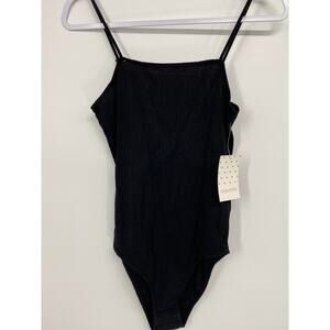 Emerette Womens Black Ribbed Spaghetti Strap Bodysuit NEW Size XL